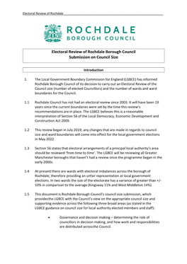 Electoral Review of Rochdale Borough Council Submission on Council Size