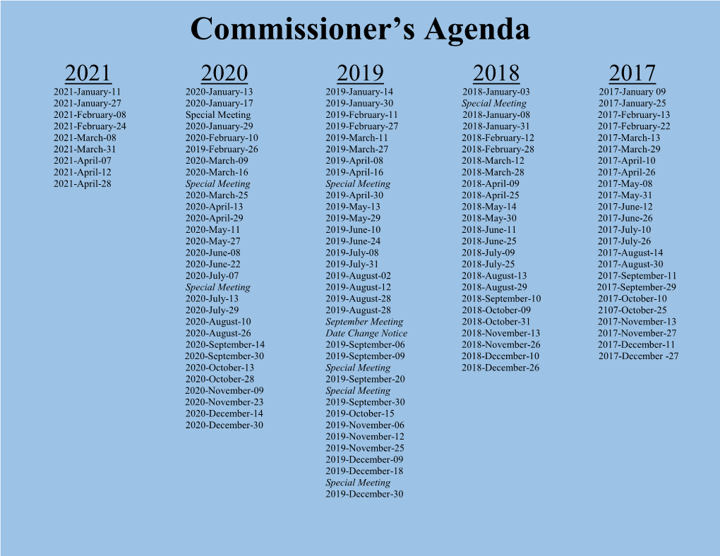 Commissioner's Agenda