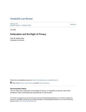 Defamation and the Right of Privacy