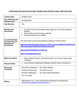 Stroudwater Navigation and Thames and Severn Canal Restoration