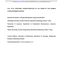 Proteomic Characterization of the Venom of Five Bombus