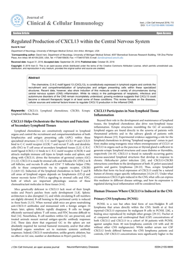 Regulated Production of CXCL13 Within the Central Nervous System David N