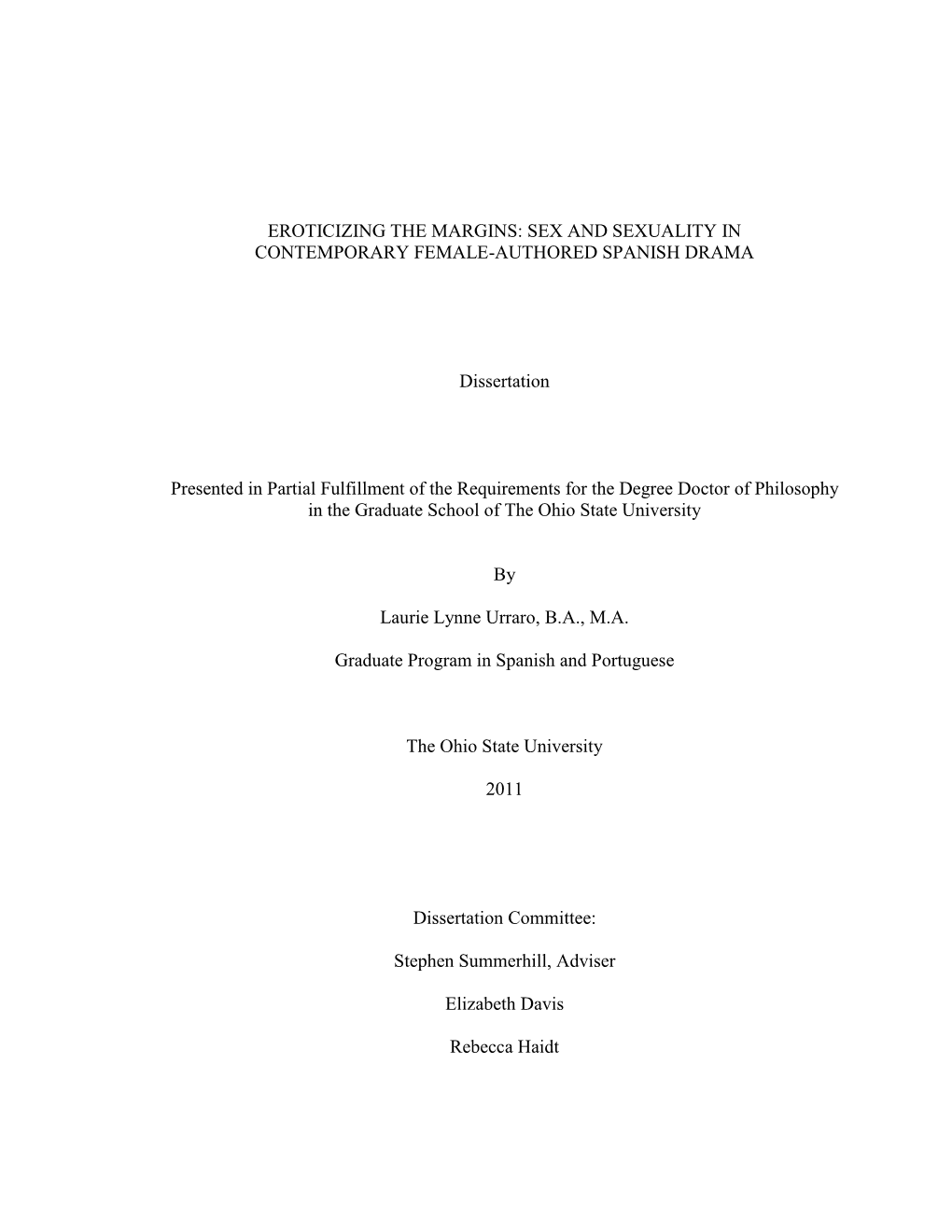 Sex and Sexuality in Contemporary Female-Authored Spanish Drama