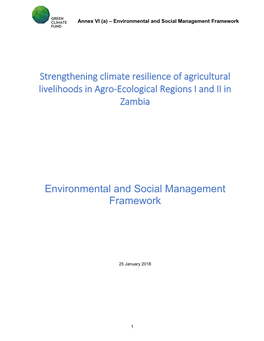 Strengthening Climate Resilience of Agricultural Livelihoods in Agro-Ecological Regions I and II in Zambia