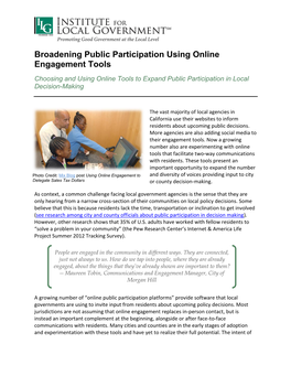 Broadening Public Participation Using Online Engagement Tools