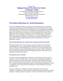 A Clinician's Guide Prescribing Medications for Alcohol Dependence