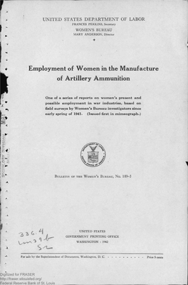 Employment of Women in the Manufacture of Artillery Ammunition