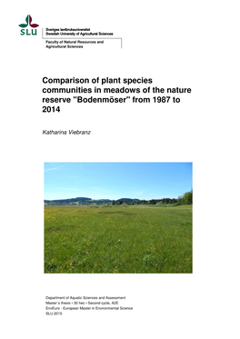 Comparison of Plant Species Communities in Meadows of the Nature Reserve "Bodenmöser" from 1987 to 2014