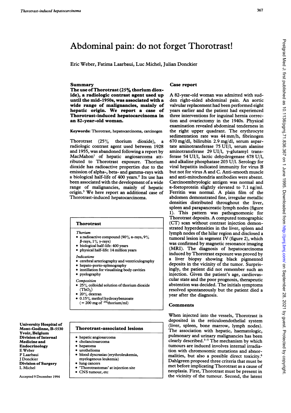 Abdominal Pain: Do Not Forget Thorotrast!