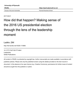 How Did That Happen?: Making Sense of the 2016 US Presidential