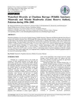 Waterfowl Diversity at Chashma Barrage (Wildlife Sanctuary Mianwali) and Marala Headworks (Game Reserve Sialkot), Pakistan During 1996–2005