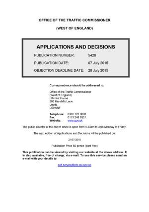 APPLICATIONS and DECISIONS 7 July 2015