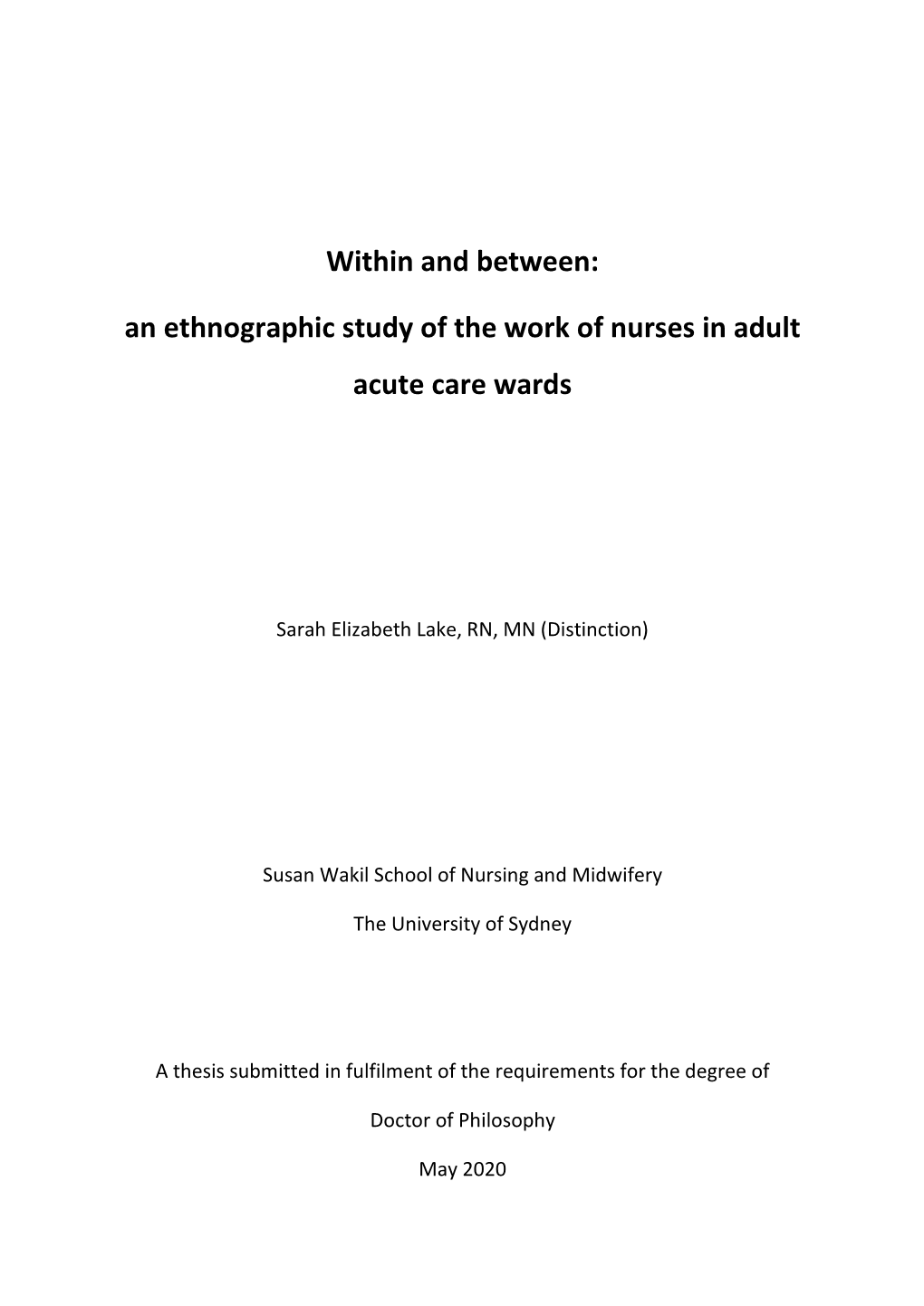 An Ethnographic Study of the Work of Nurses in Adult Acute Care Wards