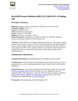 Ford Hall Forum Collection (MS113), 1908-2013: a Finding Aid