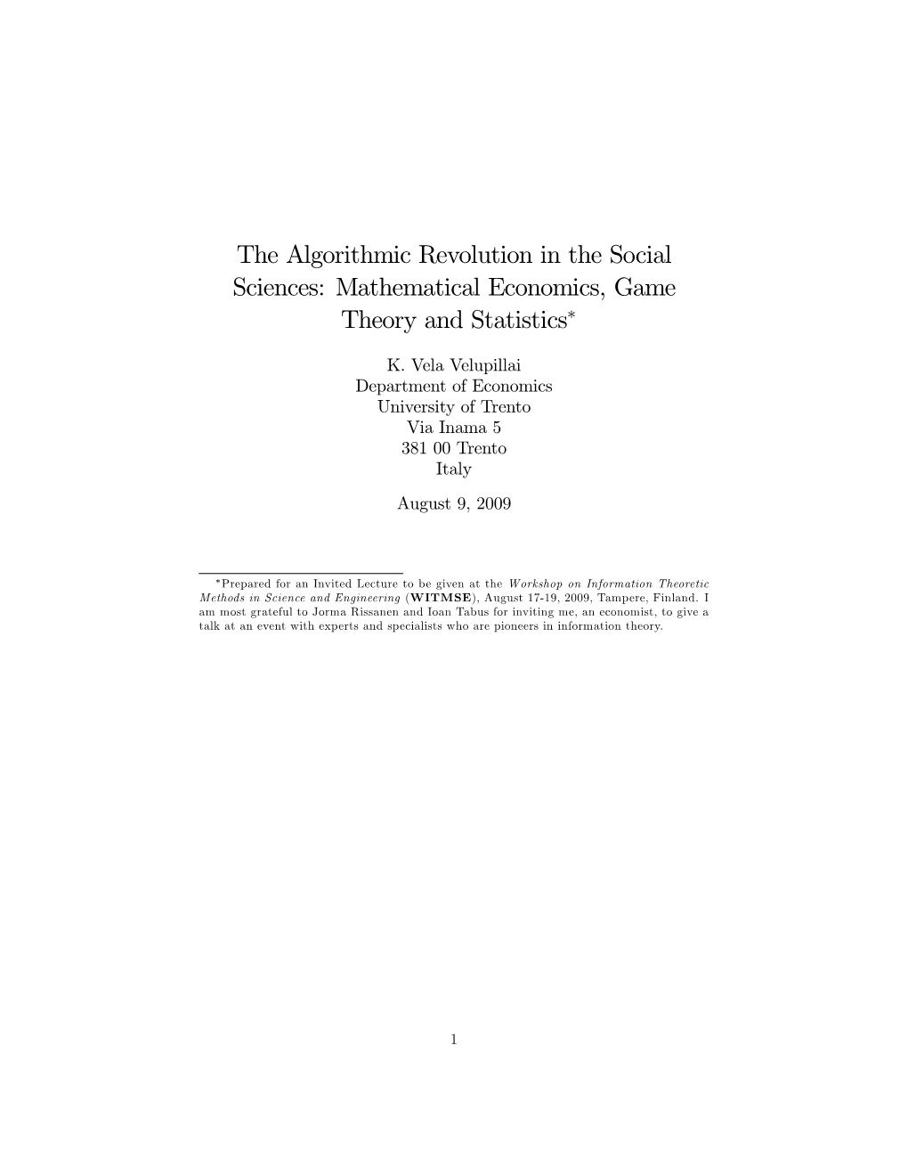 The Algorithmic Revolution in the Social Sciences: Mathematical Economics, Game Theory and Statistics