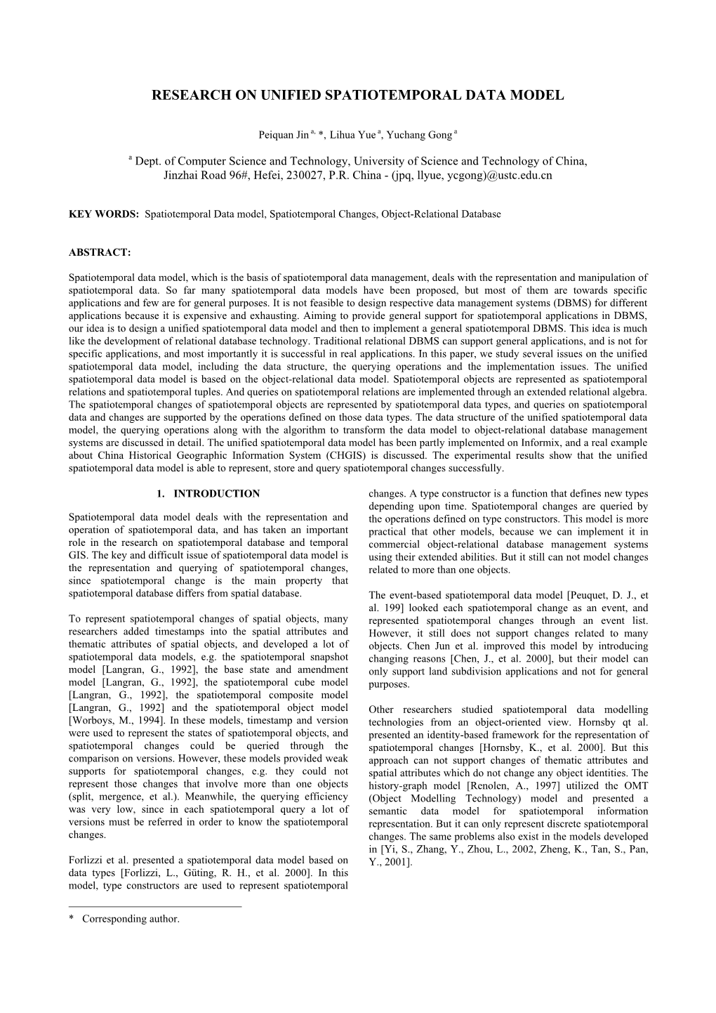 Research on Unified Spatiotemporal Data Model