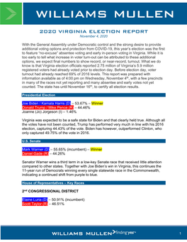 2020 VIRGINIA ELECTION REPORT November 4, 2020