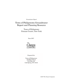 Town of Philipstown Groundwater Report and Planning Resource