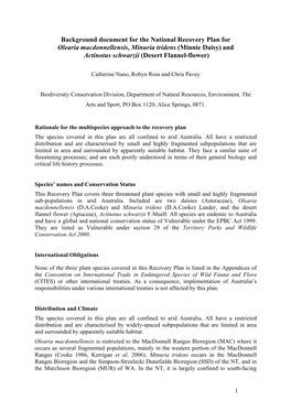 Background Document for the National Recovery Plan for Olearia Macdonnellensis, Minuria Tridens (Minnie Daisy) and Actinotus Schwarzii (Desert Flannel-Flower)