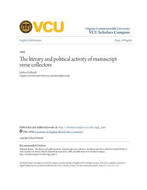 The Literary and Political Activity of Manuscript Verse Collectors Joshua Eckhardt Virginia Commonwealth University, Jmeckhardt@Vcu.Edu
