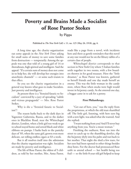 "Poverty and Brains Made a Socialist of Rose Pastor Stokes," by Pippa