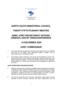 North South Ministerial Council Twenty-Fifth