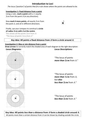 Introduction to Loci the Locus (‘Position’) of Points That Fit a Rule Shows Where the Points Are Allowed to Be