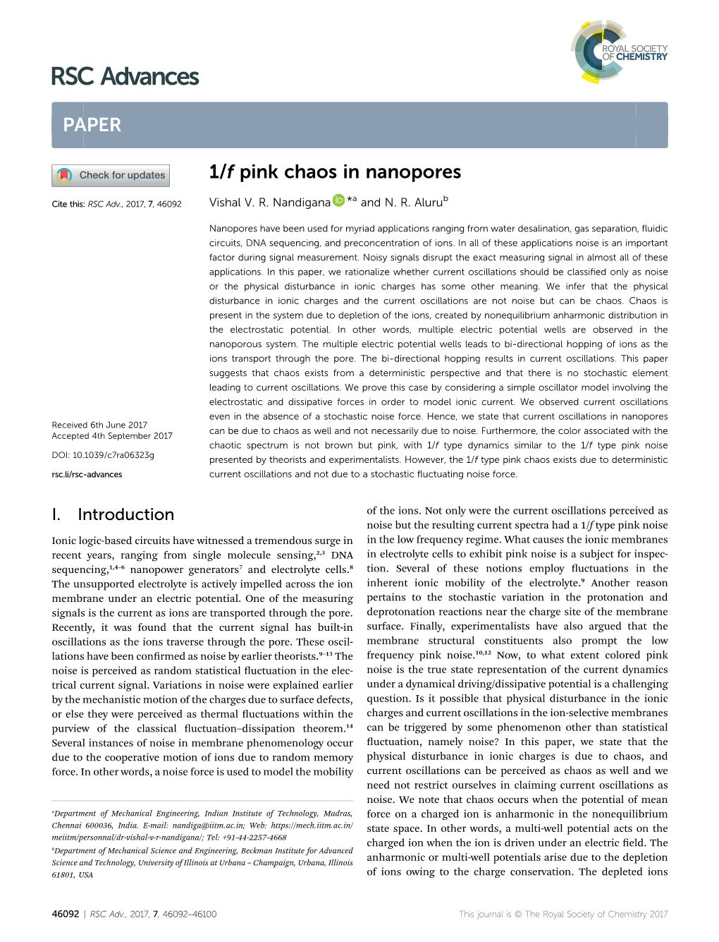 1/F Pink Chaos in Nanopores