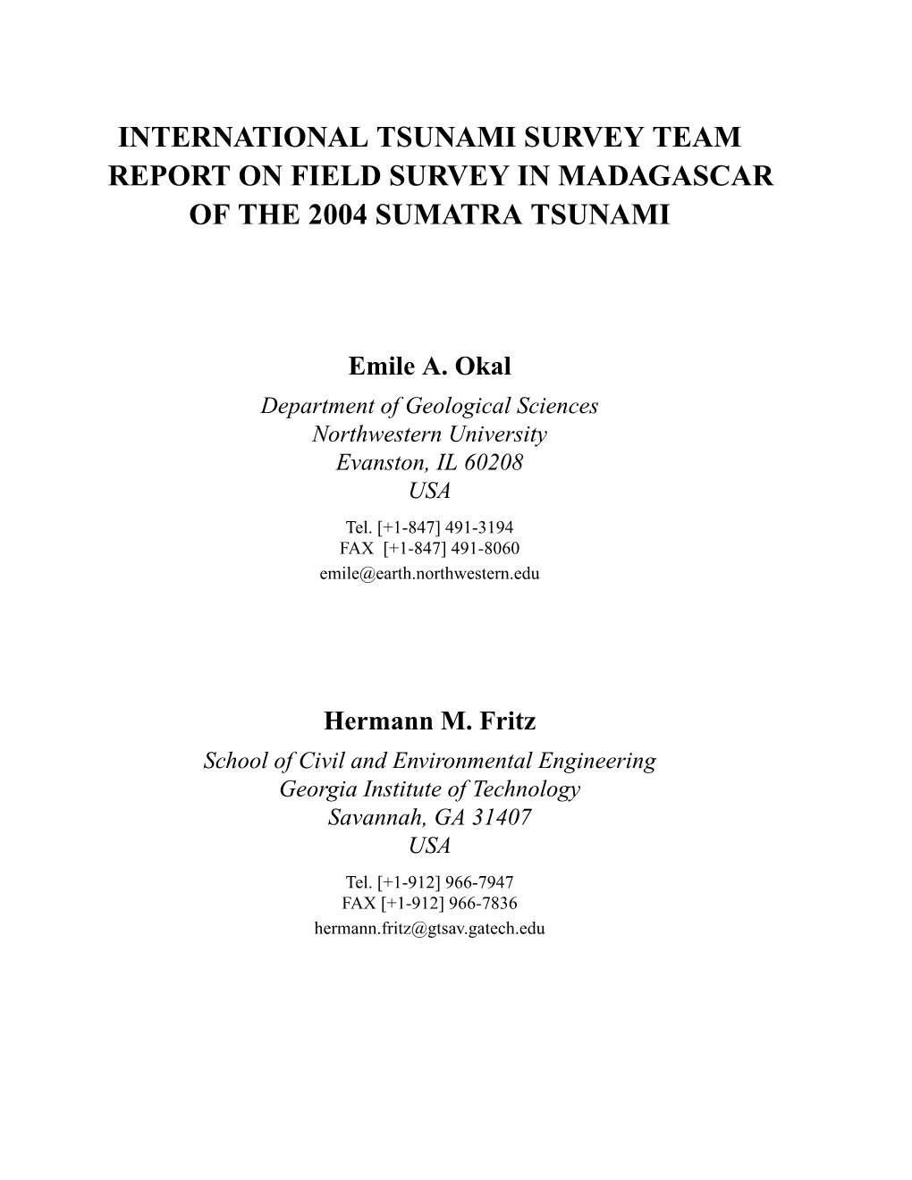 Madagascar of the 2004 Sumatra Tsunami