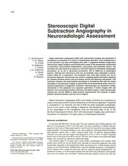 Stereoscopic Digital Subtraction Angiography in Neuroradiologic Assessment