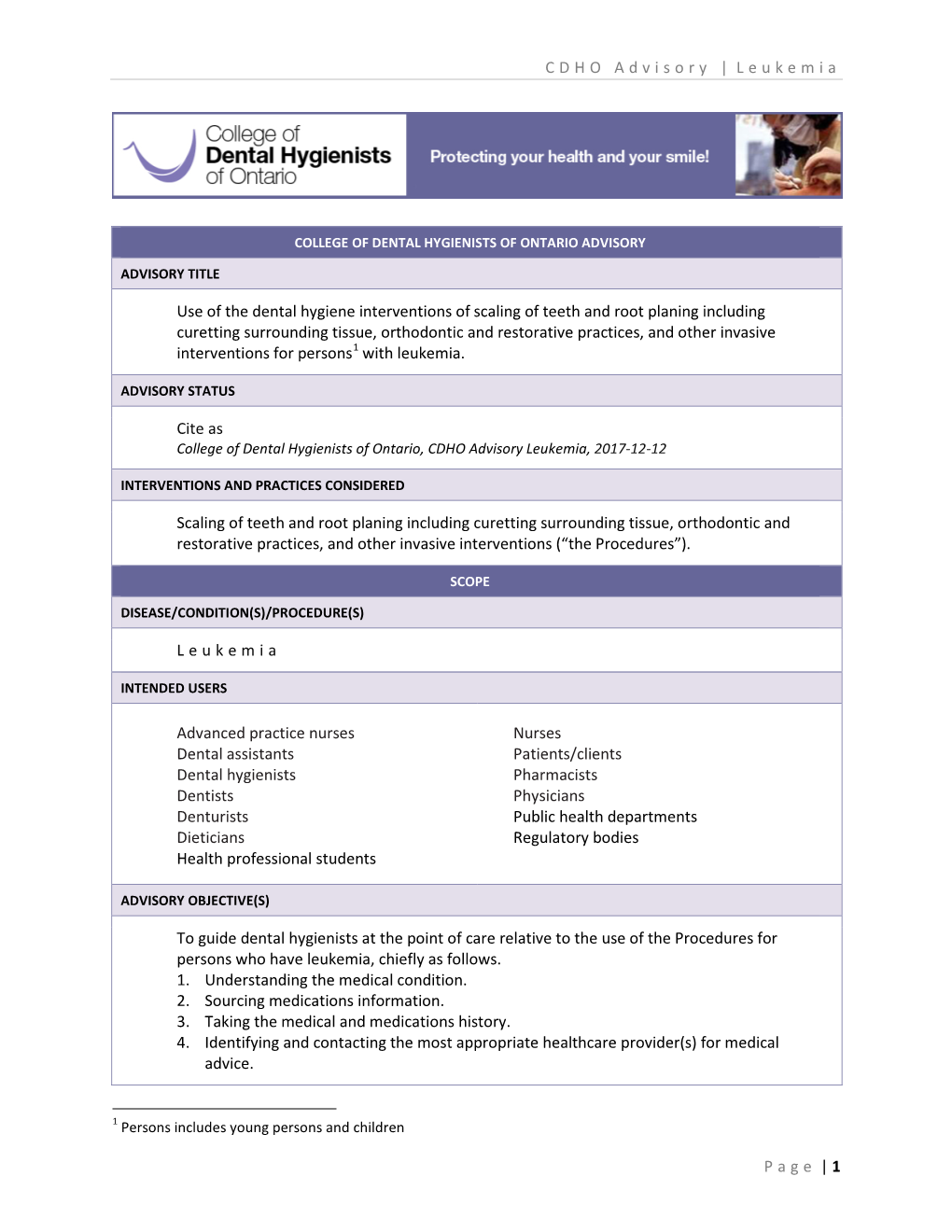 CDHO Advisory Leukemia, 2017-12-12