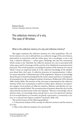 The Collective Memory of a City. the Case of Wrocław