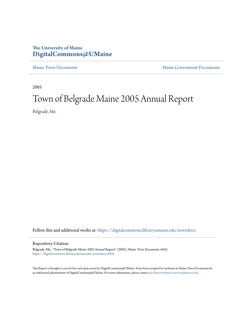 Town of Belgrade Maine 2005 Annual Report Belgrade, Me