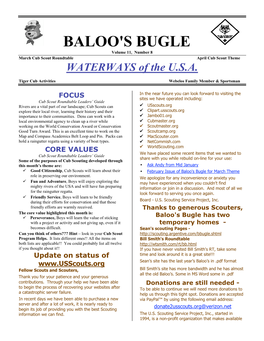 BALOO's BUGLE Volume 11, Number 8 March Cub Scout Roundtable April Cub Scout Theme WATERWAYS of the U.S.A