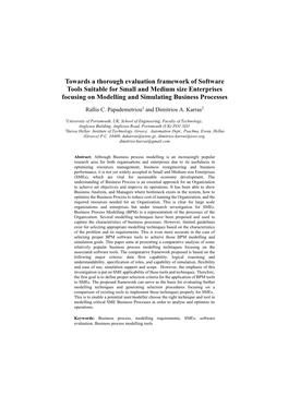 Towards a Thorough Evaluation Framework of Software Tools Suitable for Small and Medium Size Enterprises Focusing on Modelling and Simulating Business Processes