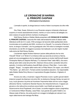 IL PRINCIPE CASPIAN -Informazioni Di Produzione