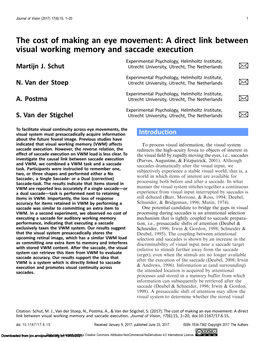 A Direct Link Between Visual Working Memory and Saccade Execution Experimental Psychology, Helmholtz Institute, Martijn J