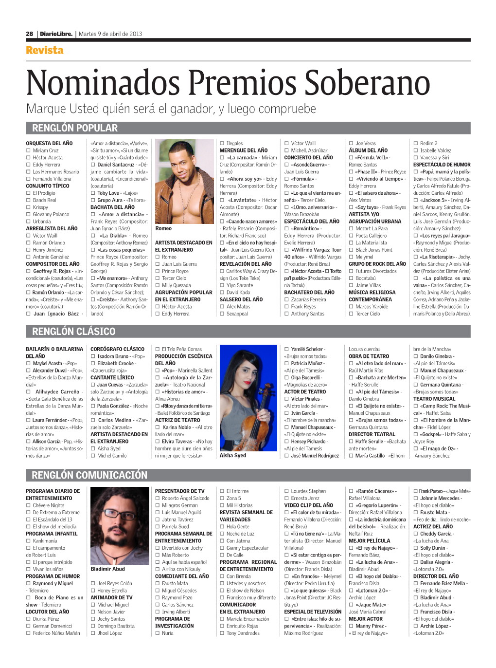 Nominados Premios Soberano Marque Usted Quién Será El Ganador, Y Luego Compruebe RENGLÓN POPULAR