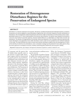 Restoration of Heterogeneous Disturbance Regimes for the Preservation of Endangered Species Steven D