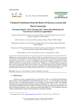 Chemical Constituents from the Roots of Clausena Excavata and Their