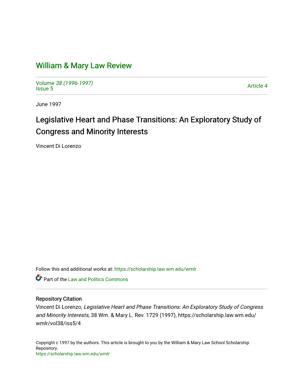 Legislative Heart and Phase Transitions: an Exploratory Study of Congress and Minority Interests