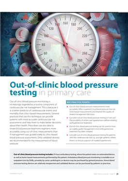 Out-Of-Clinic Blood Pressure Testing in Primary Care