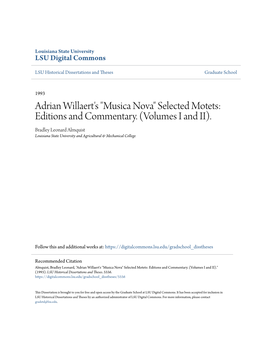 Adrian Willaert's "Musica Nova" Selected Motets: Editions and Commentary