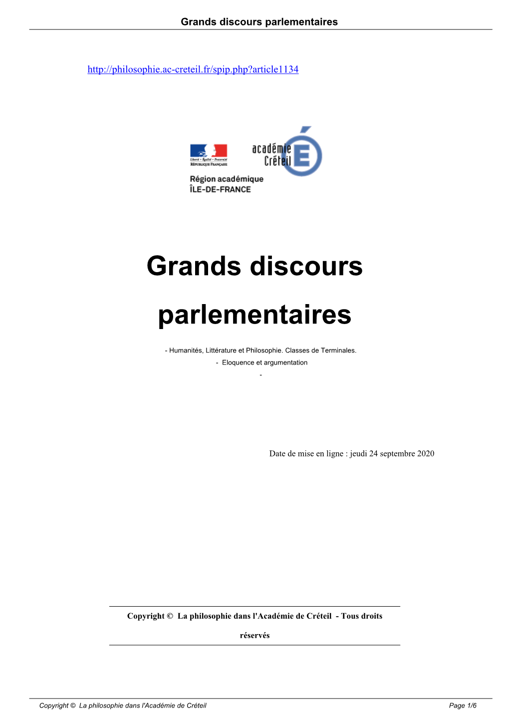 Grands Discours Parlementaires