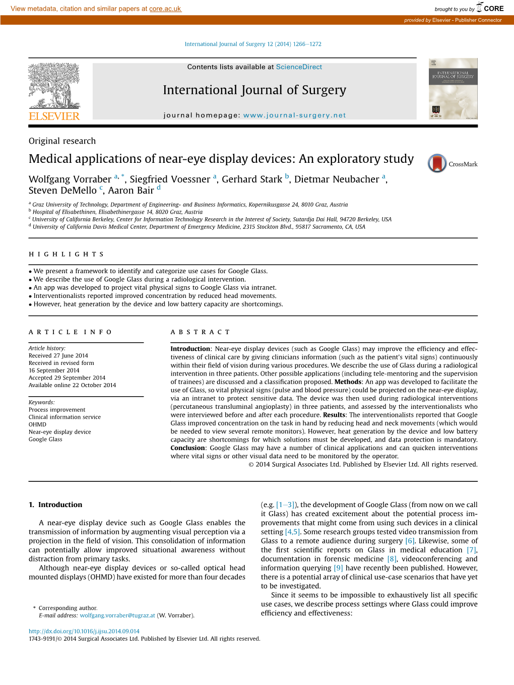 Medical Applications of Near-Eye Display Devices: an Exploratory Study