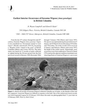 Earliest Interior Occurrence of Eurasian Wigeon (Anas Penelope) in British Columbia