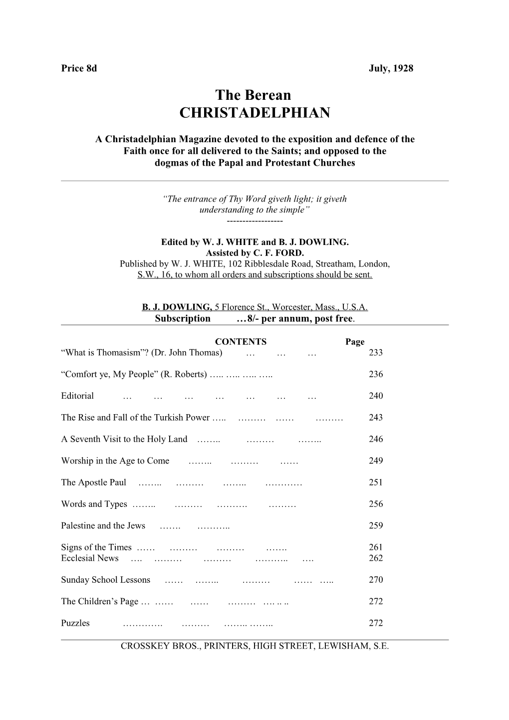 A Christadelphian Magazine Devoted to the Exposition and Defence of The s1