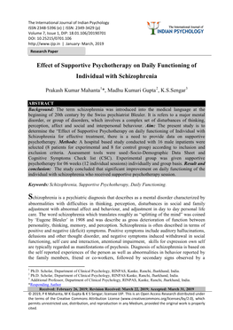 Effect of Supportive Psychotherapy on Daily Functioning of Individual with Schizophrenia
