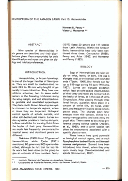 NEUROPTERA of the AMAZON BASIN Part 10. Hemerobiidae Norman D. Penny * Victor J. Monserrat ** ABSTRACT Nine Species of Hemerobii