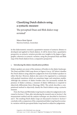 Classifying Dutch Dialects Using a Syntactic Measure the Perceptual Daan and Blok Dialect Map Revisited*